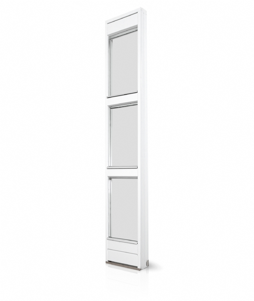 Sideparti og facadeelement – fastkarmsvindue med dobbelt bundplanke, topplanke og 3 glas